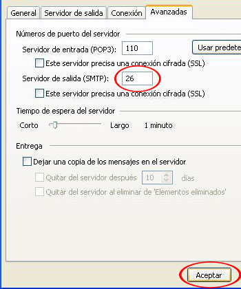 Cambia el puerto 25 por el nmero 26 en 